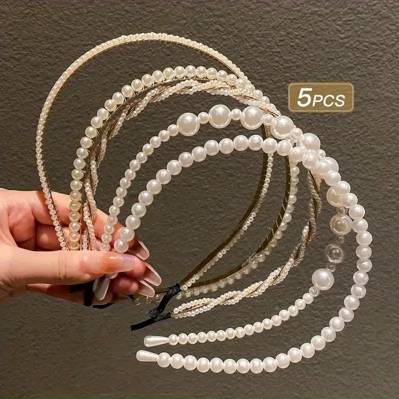 5 Pcs White Pearl Hairbands