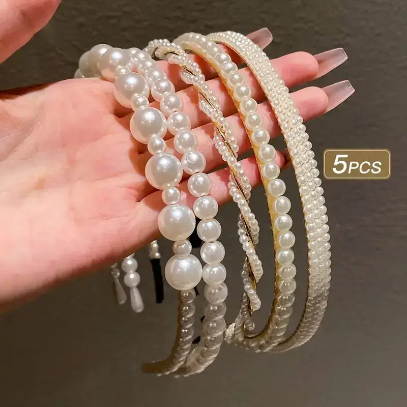 5 Pcs White Pearl Hairbands