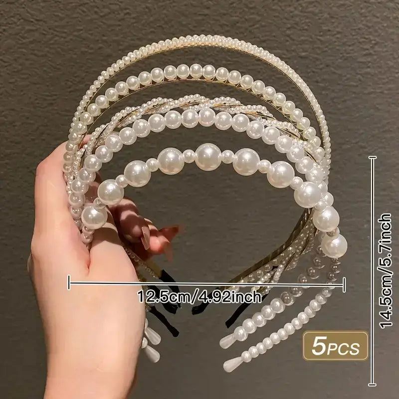 5 Pcs White Pearl Hairbands