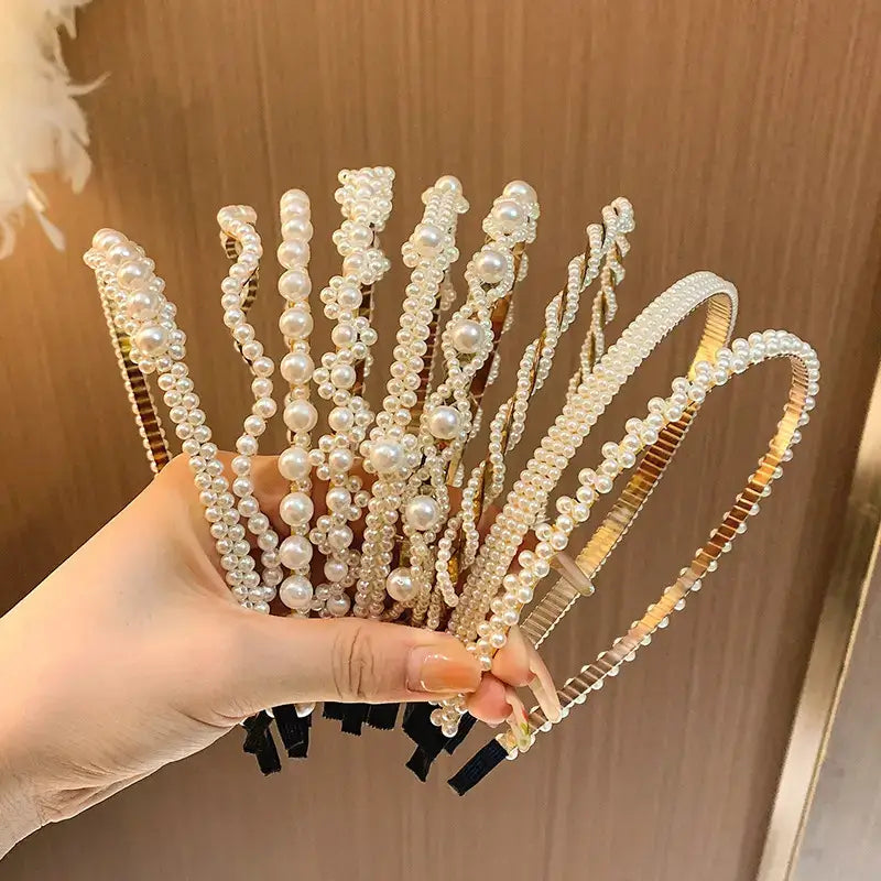 5 Pcs White Pearl Hairbands