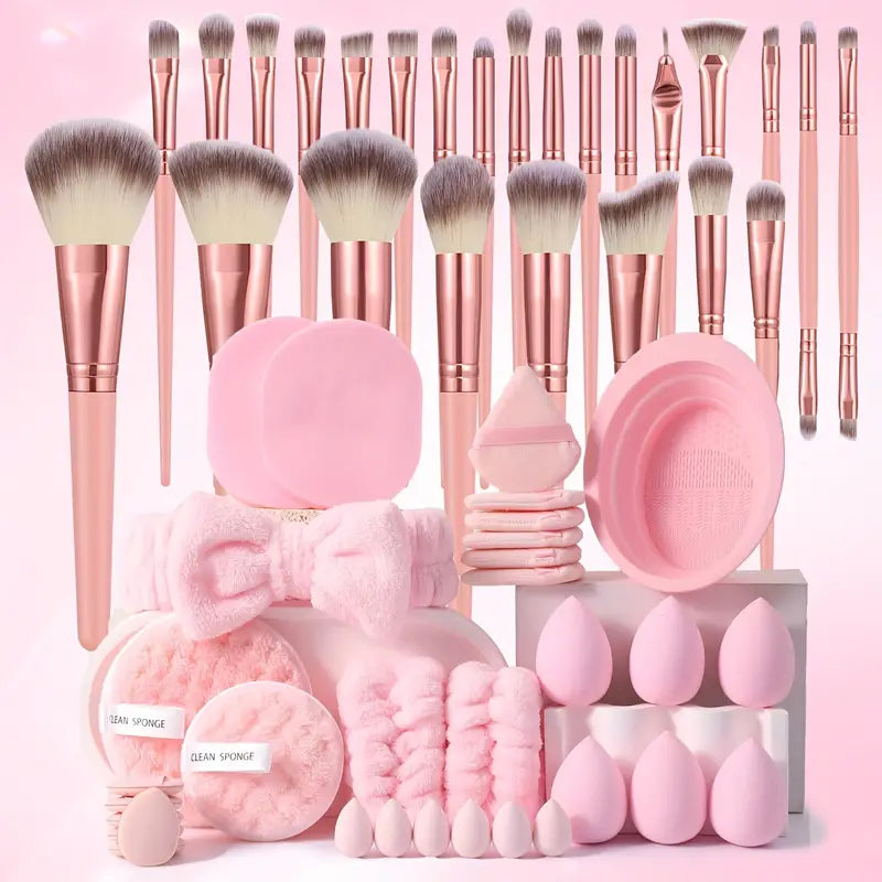25-Piece Pink Makeup Brush Set with 6 Large