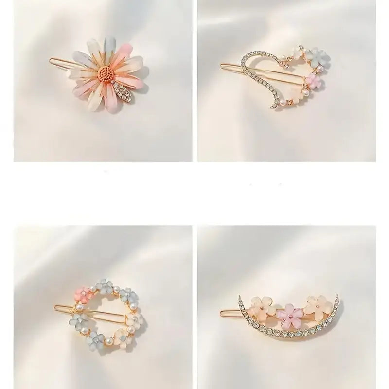 4pcs Set Elegant Floral Hair Clips - Alloy