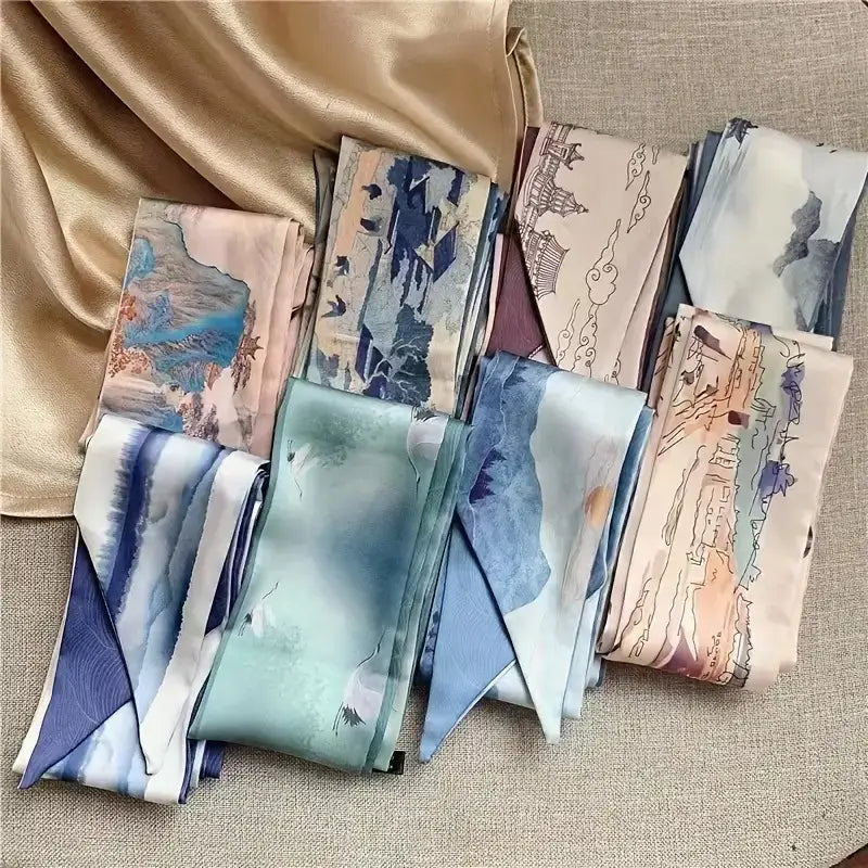 8pcs Silky Satin Ribbon Scarf Vintage