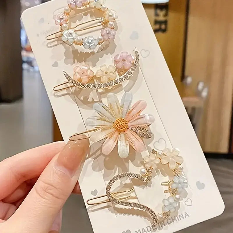 4pcs Set Elegant Floral Hair Clips - Alloy