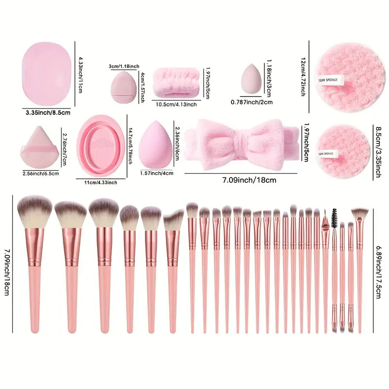 25-Piece Pink Makeup Brush Set with 6 Large