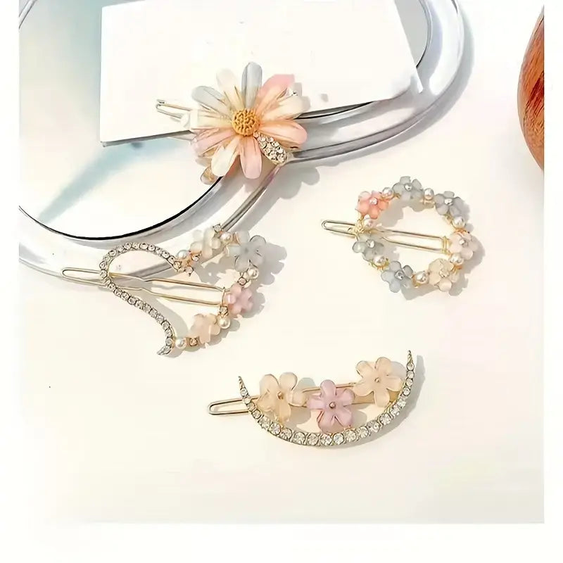 4pcs Set Elegant Floral Hair Clips - Alloy