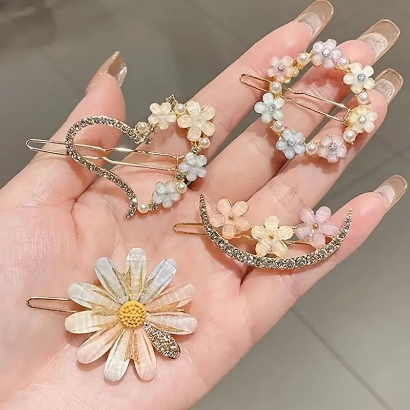 4pcs Set Elegant Floral Hair Clips - Alloy
