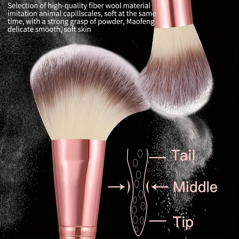 25-Piece Pink Makeup Brush Set with 6 Large