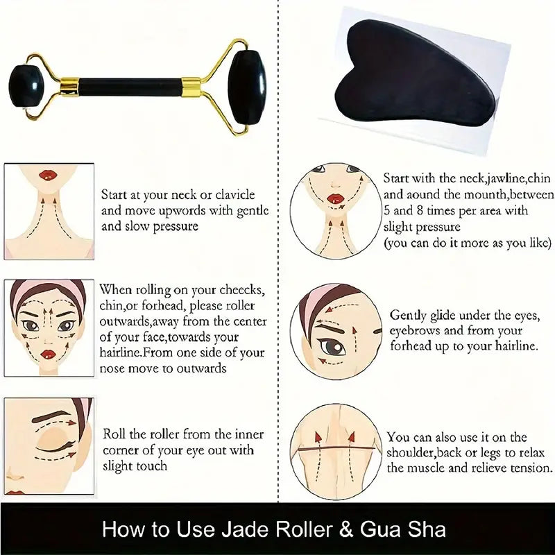 3-in-1 Jade Roller And Gua Sha Set