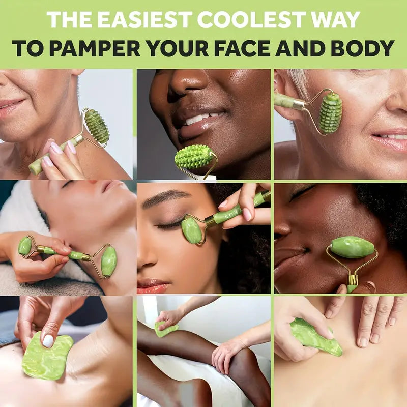 3-in-1 Jade Roller And Gua Sha Set